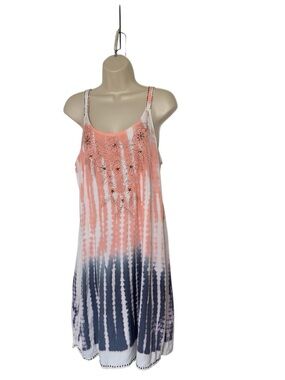 Raya Sun XL Camisole Tie Dye Pattern Embroidered Floral Print Hippie Dress Boho